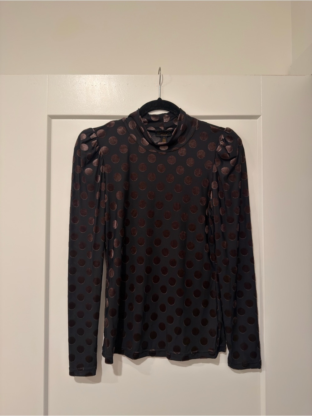 Anthropologie Black Long-Sleeve Polka Dot Mock Neck Top